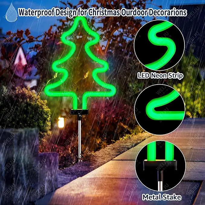 BlcTec Christmas Decorations Outdoor, 4PCS Neon Christmas Tree Shape Lights with Stainless Steel Stakes, 4 Xmas Tree Garden Lights with Waterproof for Garden Patio Yard Lawn Décor, Green by GreenHaven Gardens
