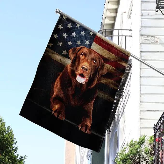 FLAGWIX Patriot American Dog Flags - Chocolate Labrador American Double Sided Flag - 4th of July Decorations for Home, Outside, House Flag 30x40 Heavy Duty Canvas, Decorative Indoor Outdoor Flag by GreenHaven Gardens