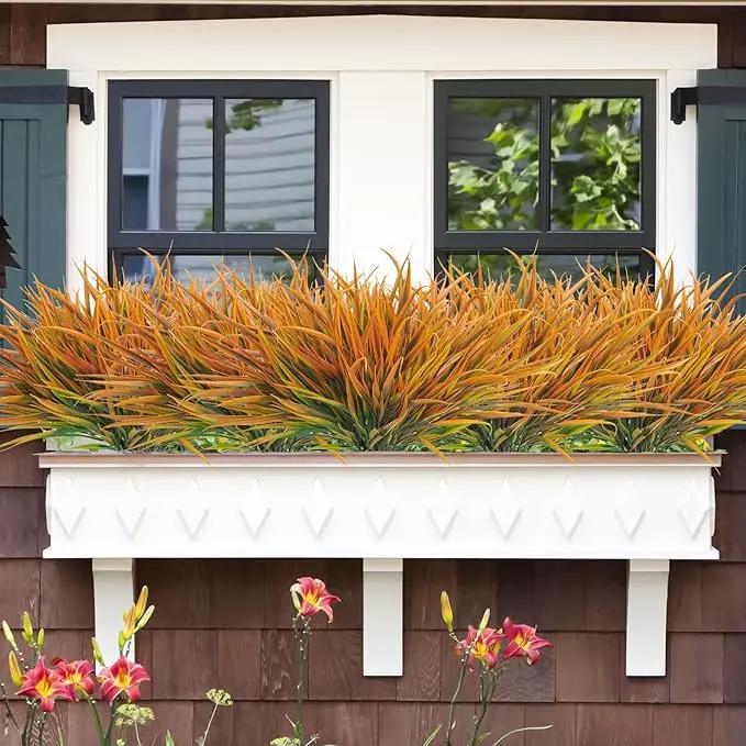 Uieke 12 Bundles Artificial Outdoor Plants UV Resistant Fake Grass Plants Faux Plastic Plants Greenery Shrubs for Home Garden Pathway Window Box Front Porch Cemetery Fall Decor, Autumn Orange by GreenHaven Gardens