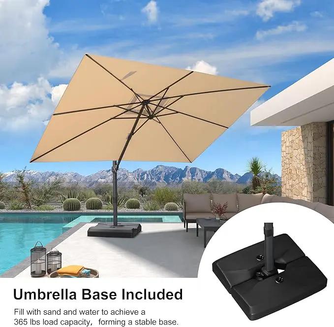 PURPLE LEAF 9' × 11.5' Patio Cantilever Umbrella with Base Outdoor Rectangle Adjustable Offset Umbrellas with 360-degree Rotation and 8 Heavy Duty Metal Ribs for Garden Deck Pool Beige by GreenHaven Gardens