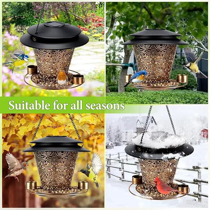 Solar Bird Feeders for Outside Hanging Metal Wild Bird Feeder Solar Lanterns Outdoor Waterproof Garden Decor for Yard Brown by GreenHaven Gardens