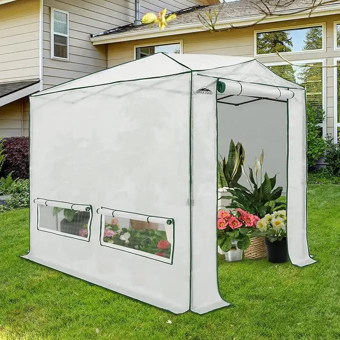 EAGLE PEAK 8x6 Portable Walk-in Greenhouse, Pop-up Indoor Outdoor Garden Green House, Zippered Doors and Windows, Heavy Duty Woven PE Top, White by GreenHaven Gardens