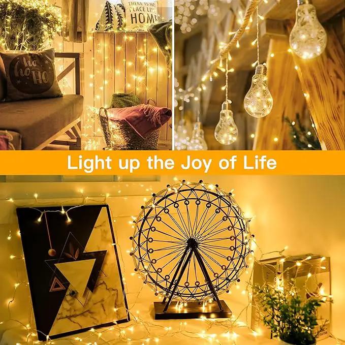 Ollny String Lights Indoor 200LED 60FT, Warm White Connectable Plug in LED Outdoor Light, 8 Modes Waterproof Timer Christmas Lights for Outside Bedroom House Party Wedding Camping by GreenHaven Gardens