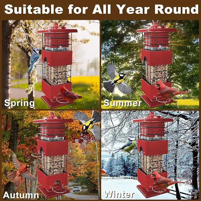 Squirrel Proof Bird Feeder, 3LBS Large Capacity Hanging Bird Feeders for Outdoors, Weight-Activated Perches Metal Anti-Squirrel Birdfeeder for Blue Jay, Cardinal, Outside (Red) by GreenHaven Gardens