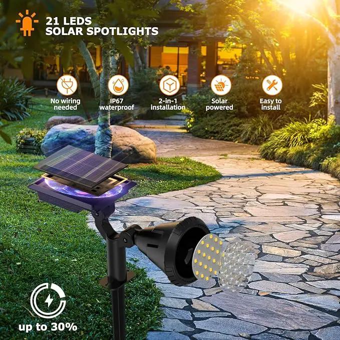 Solar Spot Lights Outdoor, 21 LEDs Brightness Solar Flag Lights Outdoor IP67 Waterproof Solar Garden Stake Lights, 2-in-1 Adjustable Solar Power Outdoor Lights for Fence Warm White(6 Pack) by GreenHaven Gardens