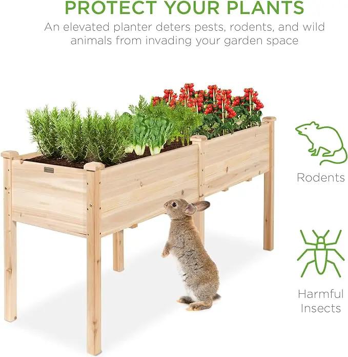 Best Choice Products 72x23x30in Raised Garden Bed, Elevated Wood Planter Box Stand for Backyard, Patio, Balcony w/Divider Panel, 6 Legs, 300lb Capacity - Natural by GreenHaven Gardens
