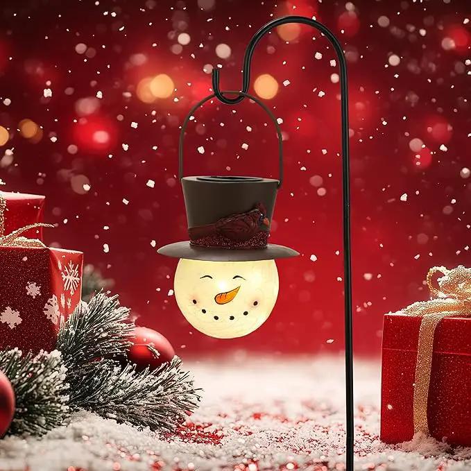 TERESA'S COLLECTIONS Outdoor Christmas Decorations for House, 36'' Snowman Glass Solar Lantern Stake with Brown Cardinal Hat, Xmas Grinch Solar Christmas Lights for Garden Party Decor by GreenHaven Gardens