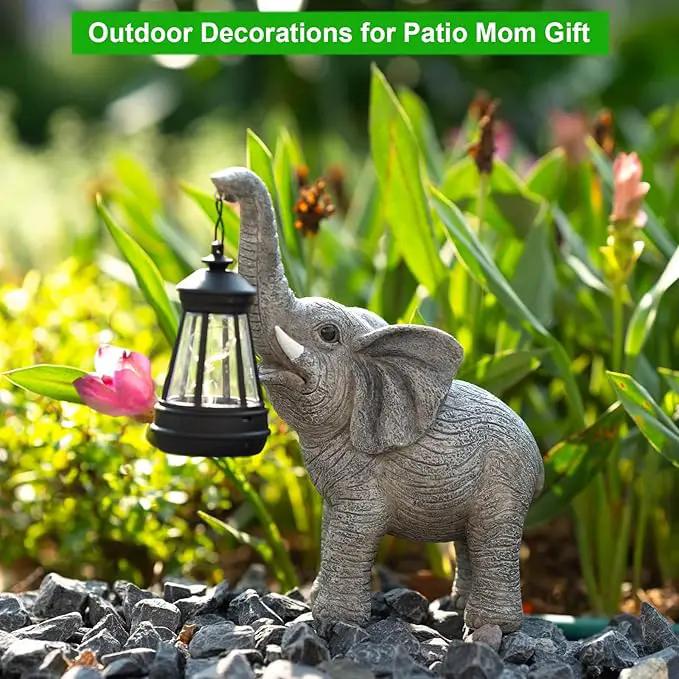 Solar Garden Statue Lights Elephants Figurine with Solar Lantern, Outdoor Yard Decorations for Patio Porch Home, Christmas Elephant Gifts for Women - Unique Housewarming Gifts by GreenHaven Gardens