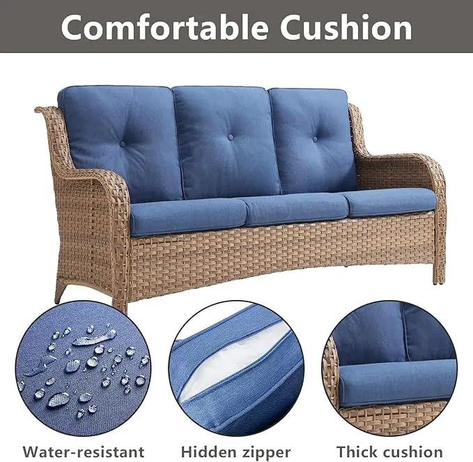 Outdoor Wicker Patio Furniture Set - 5 Piece Rattan Patio Conversation Set with 2 Rocking Swivel Chairs,2 Ottomans and 1 Sofa for Porch Deck Backyard Garden(Yellow/Blue) by GreenHaven Gardens