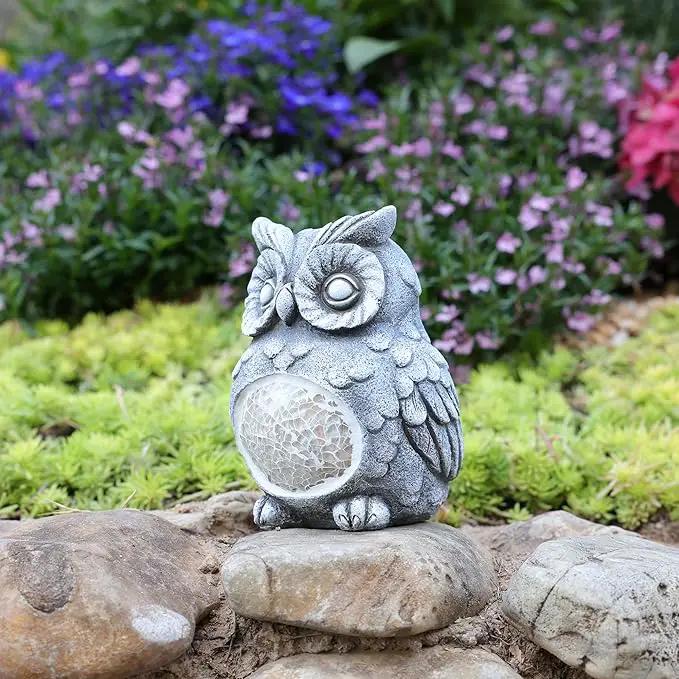 Solar Owl Garden Statues Outdoor Decor Resin Owl Figurine with Solar Light for Patio,Balcony,Yard,Lawn Ornament,Perfect Garden Gift by GreenHaven Gardens