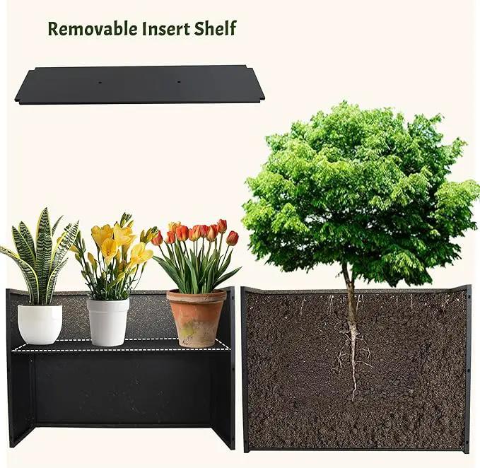 Metal Planter Box Rectangular Planter, 35.5" Lx 10" Wx 28" H Terrazzo Brown Large Planters with Drainage Holes, Galvanized Steel Tall Planters for Patio/Porch by GreenHaven Gardens