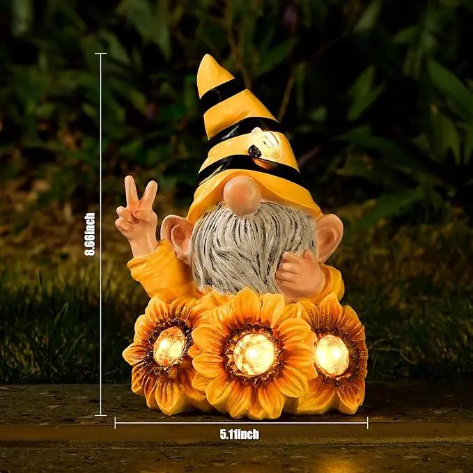 Garden Gnome Sculptures & Statues Resin Summer Bee Gnome with Sunflower, Outdoor Funny Gnome Decoration Solar Light Gnome Gifts for Yard, Patio Decor for Mom by GreenHaven Gardens