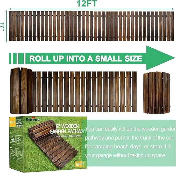 RELIANCER 12' Wooden Garden Pathway,Outdoor Roll Out Cedar Straight Walkway,Patio Path Decorative Garden Boardwalk Walkways,Weather-Resistant Roll Up Beach Wood Road Floor,Wedding Party Pathwaysc by GreenHaven Gardens