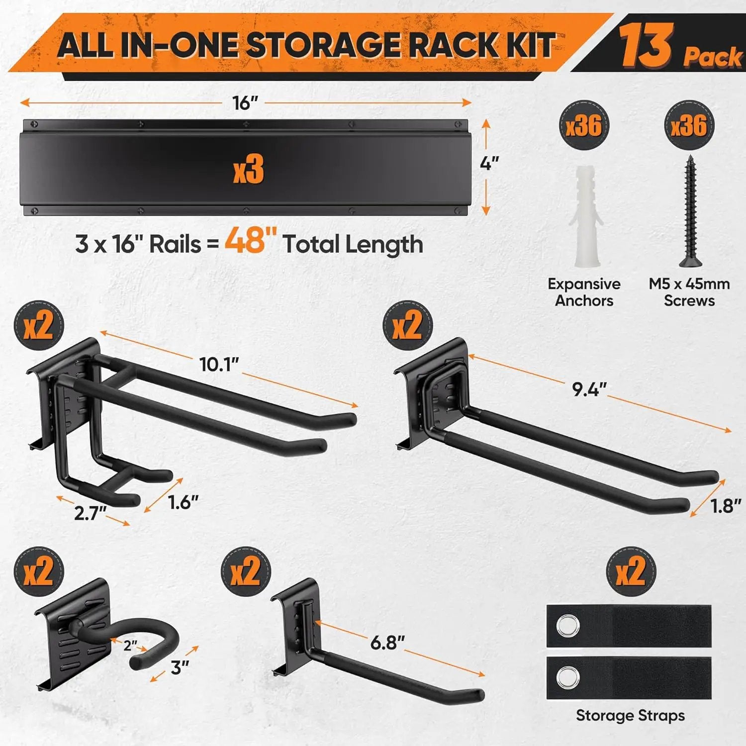 Garden Tool Organizer Wall Mount, 48 inches Tool Storage Rack with Adjustable Hooks, 600lbs Adjustable Heavy Duty Metal Hooks, Yard Shed Rack Holder System Hanging Rake Broom Mop, Father's day gifts by GreenHaven Gardens