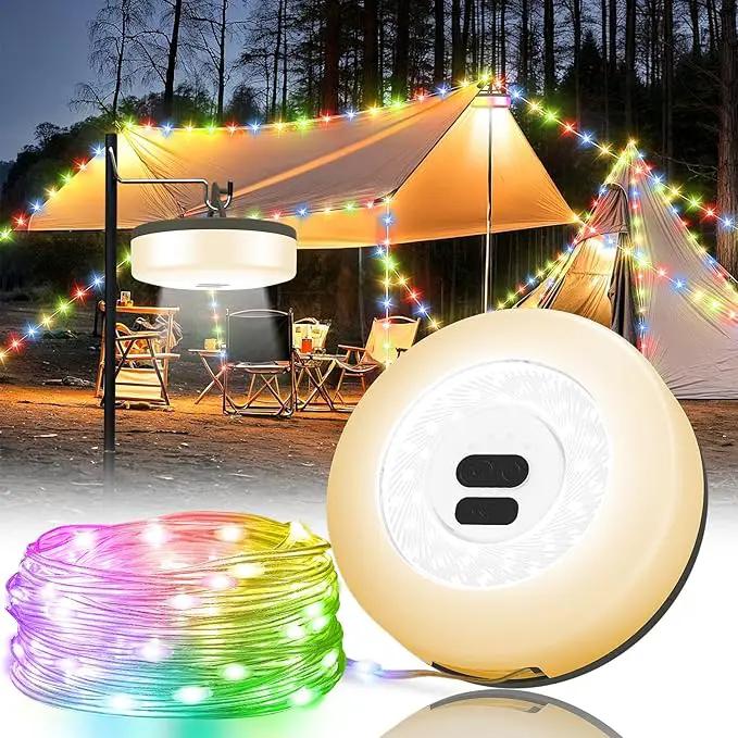Camping String Lights, 4 in 1 Quick Storage 32.8FT Rechargeable Tent Lights with 6 Modes Hanging Waterproof Camp Lamp Camping Essentials for AwnTent Hiking Yard Garden Bedroom Festival -Multicolor by GreenHaven Gardens