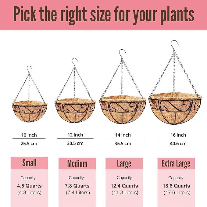 LaLaGreen Hanging Planter for Outdoor Plants (6 Pack, 16 Inch) Hanging Baskets with Coco Liner, Metal Wire Flower Basket Pots with Hook Hanger Balcony Porch Farmhouse Country Style Garden Decor by GreenHaven Gardens