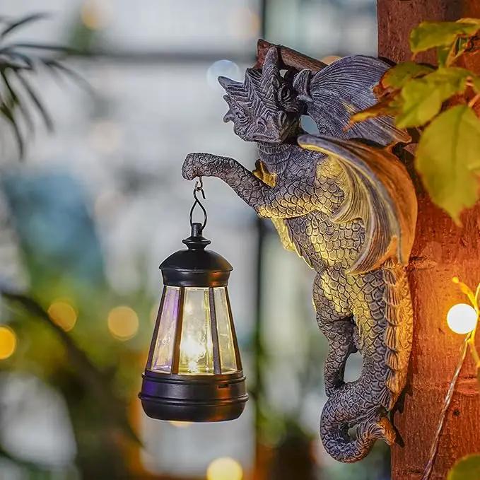 Dragon Statue Solar Lantern for Garden Décor, Dragons Figurine Night Light, 10”Outdoor Decorative Lamp, Mountable on Trees/Walls/Fences. Birthday/Housewarming Gifts for Dragon Fans by GreenHaven Gardens