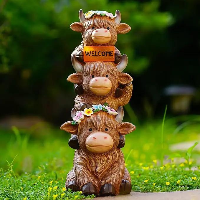 Solar Garden Statues Highland Cow Decoration,Highland Cow Figurine Outdoor Garden Decor Unique Gifts for Women, Mom, Grandma by GreenHaven Gardens