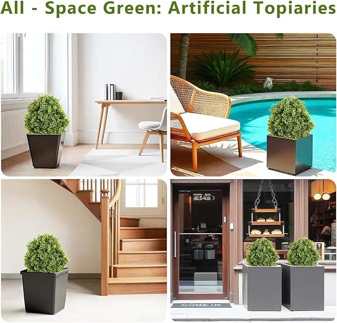 27“ Realistic Artificial Boxwood Topiary Trees Set of 2, Faux Boxwood Plants Outdoor UV-Resistant, No Maintenance Curb Appeal Fake Evergreen Bushes & Shrubs for Front Porch Outside Planter Decor by GreenHaven Gardens