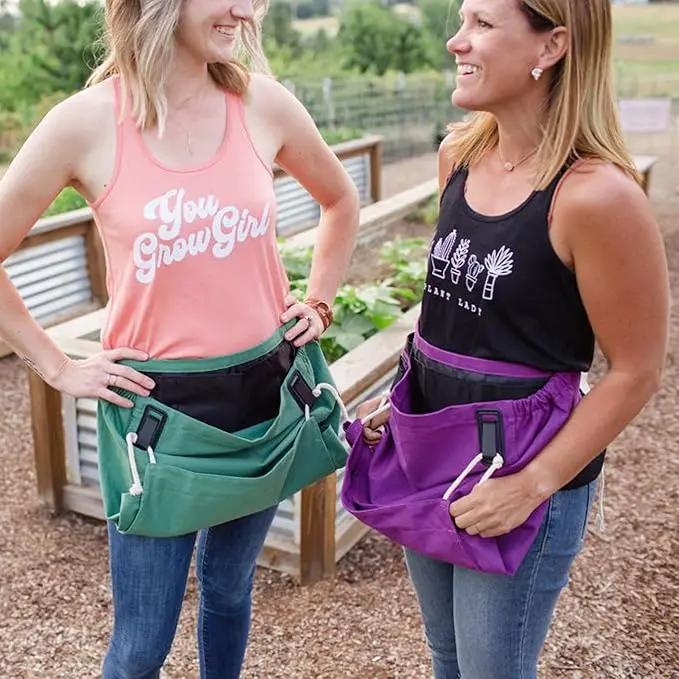 Roo Gardening Apron with Pockets & Harvesting, Picking Pouch - Adjustable, Water-resistant, Washable Canvas Cotton by GreenHaven Gardens