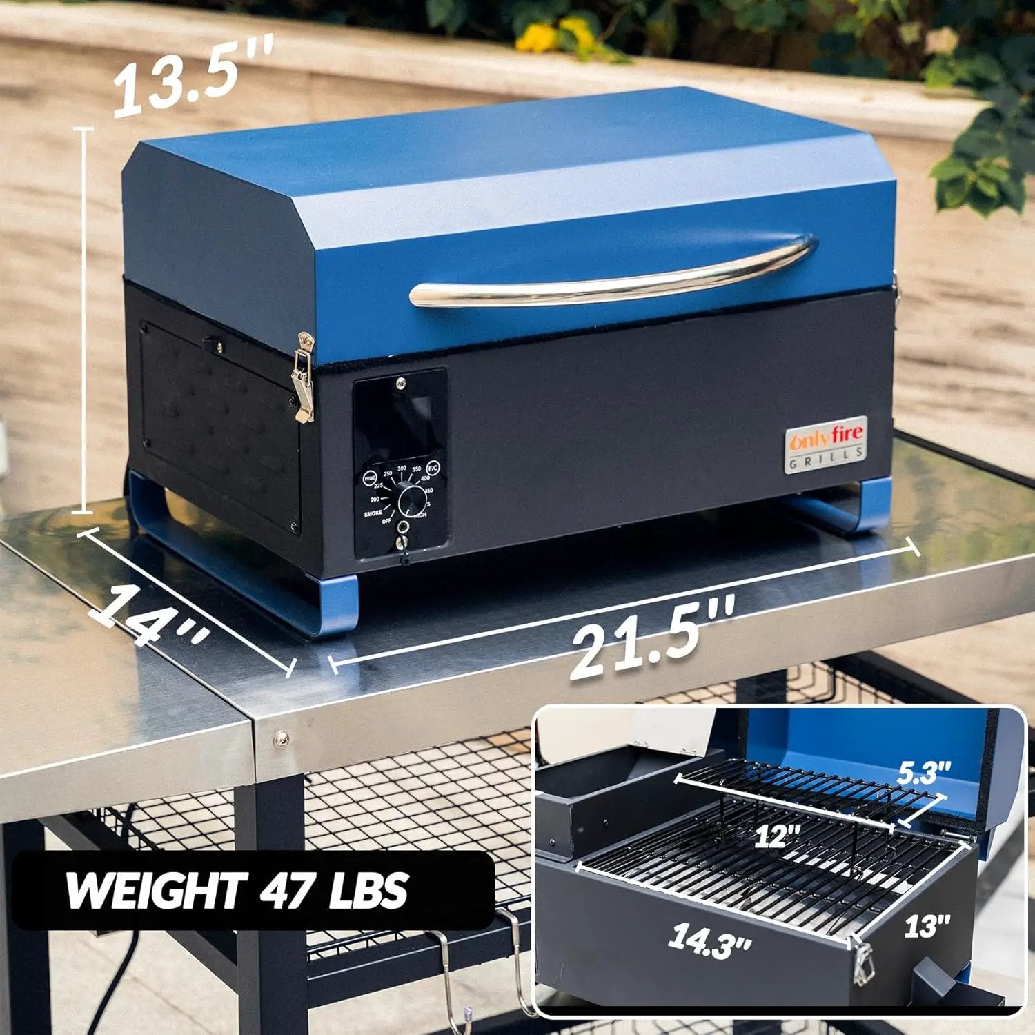 Onlyfire BBQ Wood Pellet Grill Smoker with Digital Control, LED Screen, Meat Probe & 2 Tiers Cooking Area, Portable Tabletop Grilling Stove for BBQ, Smoke, Bake and Roast, RV Camping, Blue by GreenHaven Gardens