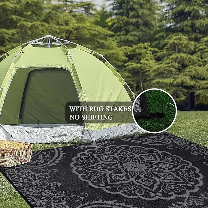 Pauwer Waterproof Outdoor Rug 8x10, Reversible Plastic Straw Patio Camping Rug, Indoor Outdoor RV Mat Carpet for Deck, Camper, Porch, Balcony, Backyard, Picnic, Boho Black Grey by GreenHaven Gardens