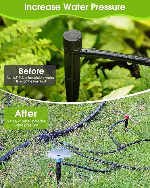Drip Irrigation System Kit - Garden Watering System with 16FT 1/2'' & 79FT 1/4" Irrigation Tubing Parts - Automatic Irrigation Sprinkler Equipment for Raised Beds, Plants, Garden, Lawn, Greenhouse by GreenHaven Gardens