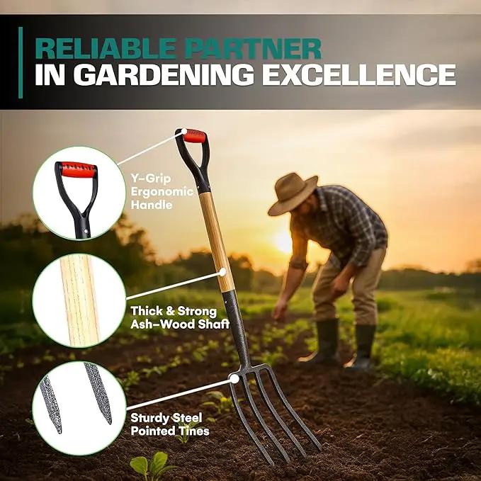 2WAYZ Pitchfork for Gardening - Heavy-Duty Broad Garden Fork - Stainless Border Digging Fork - Wood and Steel Pitch Fork- Durable, Rugged, Professional Quality Tool - 40.6 x 7.1 inch (Black and Red) by GreenHaven Gardens