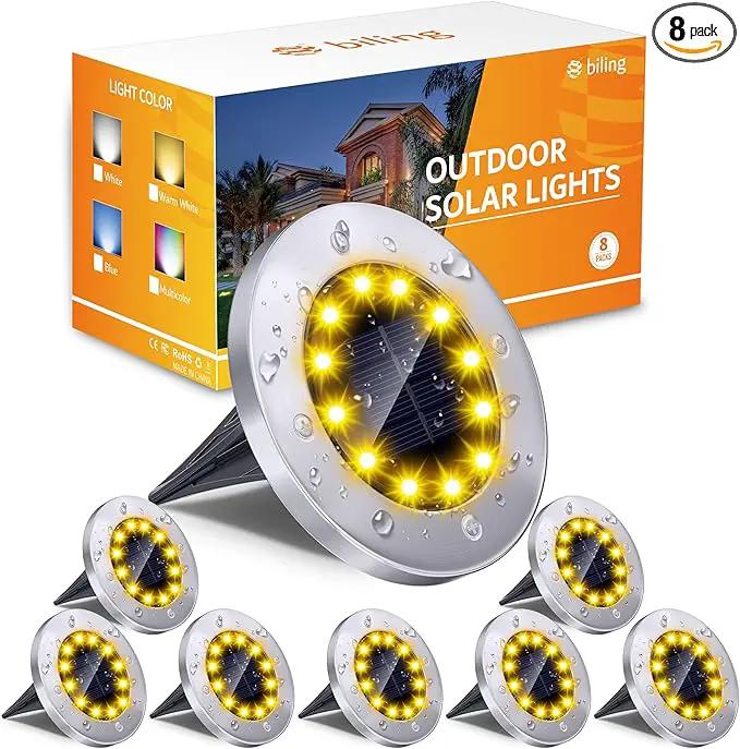 Biling Solar Ground Lights Outdoor 8 Packs, Bright 12 LEDs Solar Lights Outdoor Waterproof, Flat Landscape Lights Solar Powered for Yard Walkway Garden Driveway (Warm White) by GreenHaven Gardens