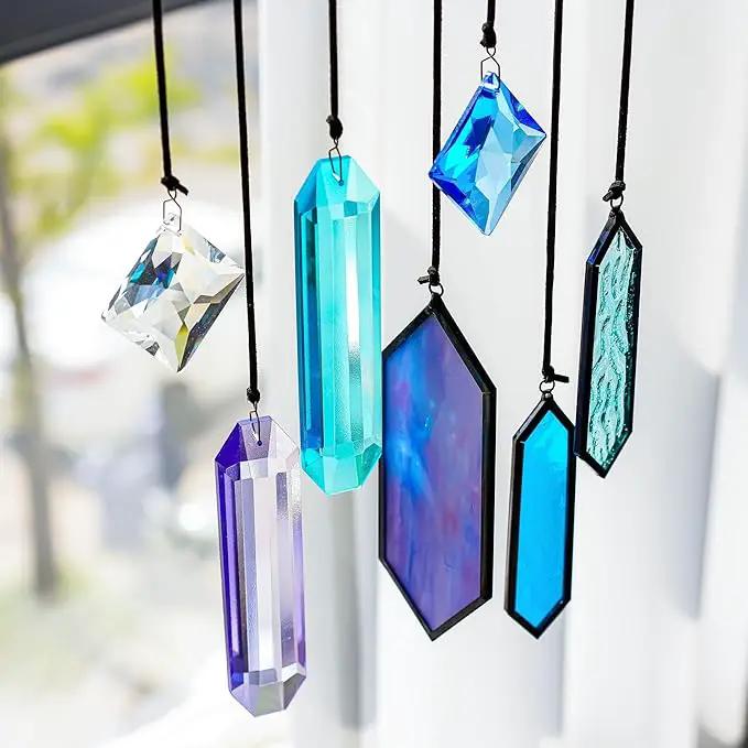 HDCRYSTALGIFTS Set 7 Crystal Blue Dreams Sun Catchers Window Hanging Ornaments Stained Glass Suncatchers Kit for Window Indoor Home Garden Decor by GreenHaven Gardens