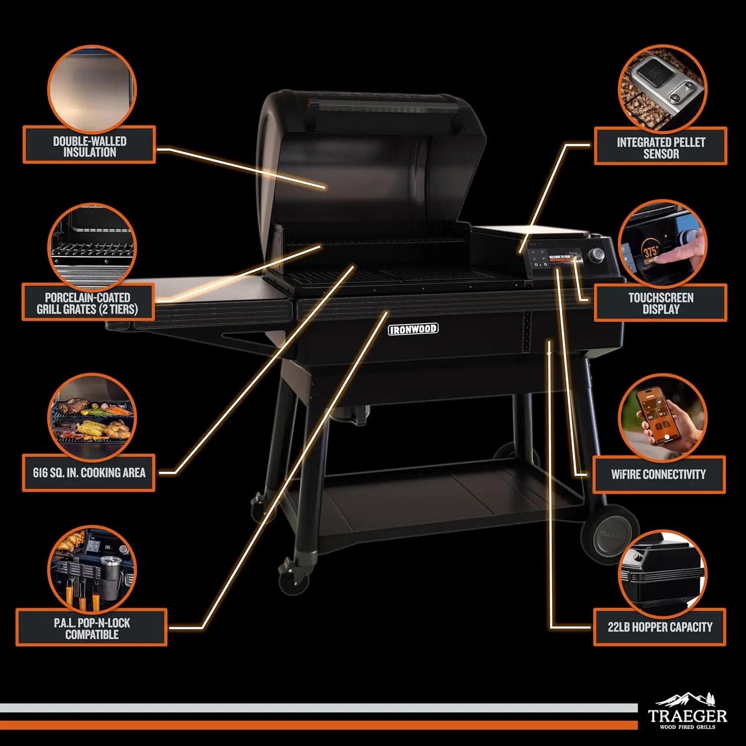 Traeger Ironwood Pellet Smoker Grill, Electric Wood Pellet Grill with WiFIRE App Control, 165F - 500F Degree Temperature Control Super Smoke Mode, 6-in-1 BBQ Smoker Grilling Combo, TFB61RLG by GreenHaven Gardens