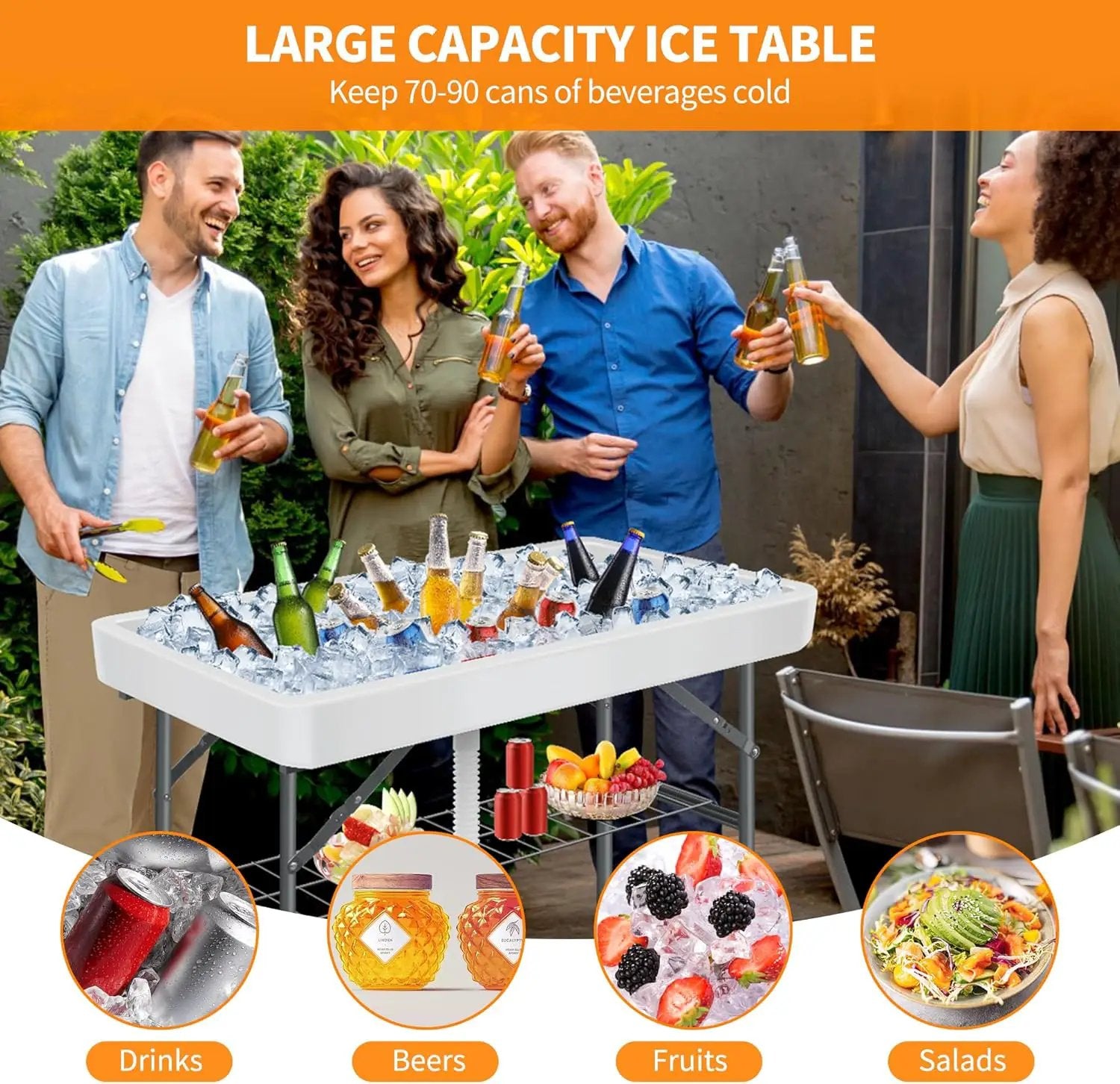 Portable Folding Ice Cooler Table - Outdoor Cooler 4 Foot Table with Removable Matching Skirt and Shelf, Ice Tables for Party, BBQ, Camping, Picnic, Foldable Self-Serving Beverage Cooling Bar(White) by GreenHaven Gardens