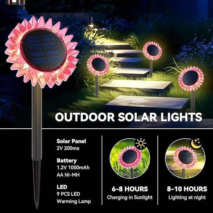 Outdoor Solar Lights, 6 Pack Led Solar Sunflower Lights, Stake/Wall 2-in-1 Waterproof Solar Garden Lights for Yard, Landscape, Fence, Patio, Driveway, Pathway, Backyard Decoration (Warm White) by GreenHaven Gardens