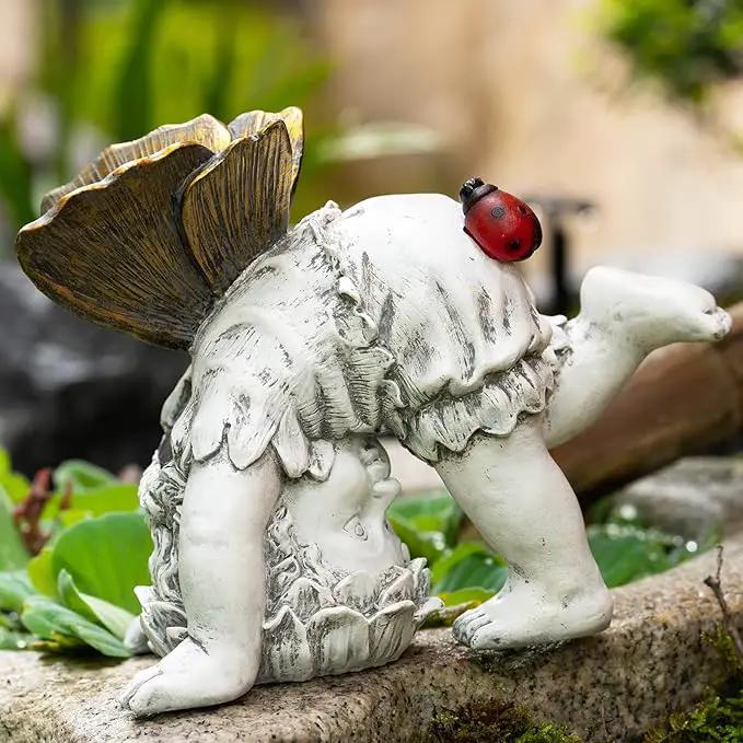 Garden Flower Fairy Outdoor Solar Decor, Resin Ornaments for Patio Lawn Yard Porch, Playful Garden Statue for Outside Angel Gifts, 8.98 Inches Tall by GreenHaven Gardens