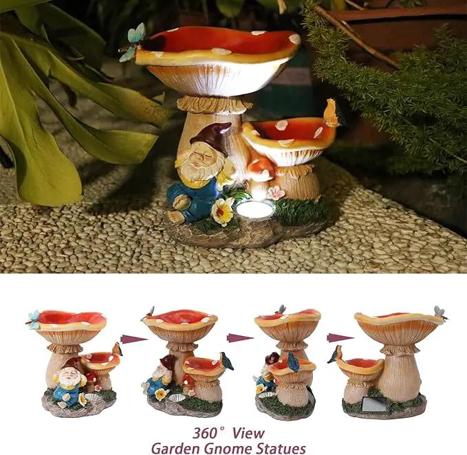 Garden Gnome Statue, Solar Powered Gnome Figurine with Mushroom Decor, Waterproof Resin Lawn Ornamnets for Outdoor Patio Yard Home Tabletop Deocr, Ideal Gifts for Mom by GreenHaven Gardens