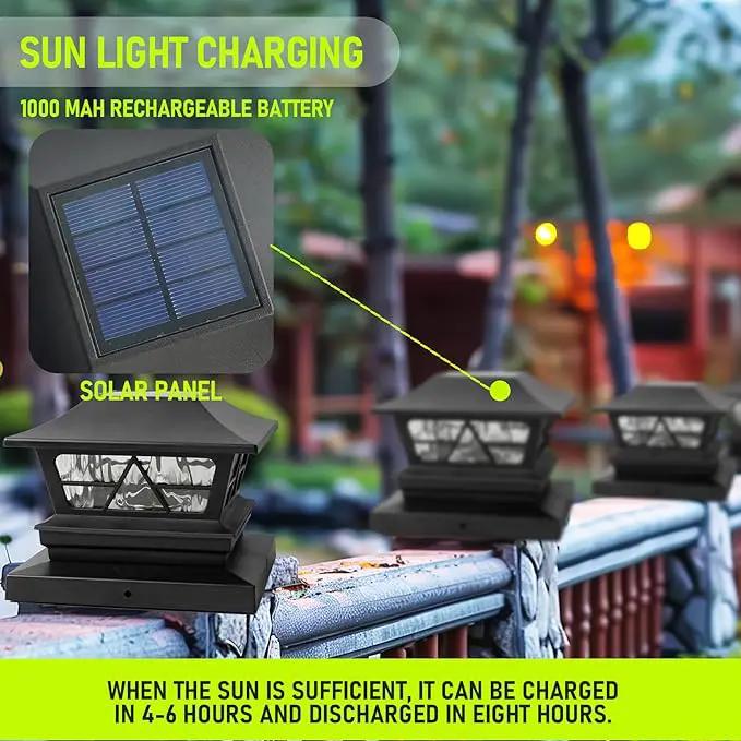 TW SHINE Solar Post Cap Lights 6 Pack, 2 Modes Fence Post Solar Powered Lights Outdoor Waterproof for 4x4 5x5 6x6 Wood Posts Warm White/Cool White for Yard, Garden, Porch, Deck, Patio Decor by GreenHaven Gardens