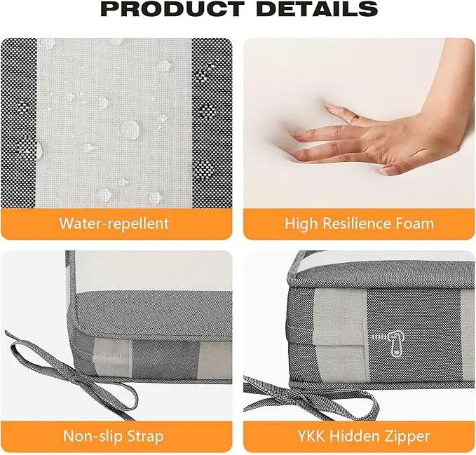 Square Corner Seat Cushions, 19" x 19" x 3", Set of 4, Indoor Outdoor Water Repellent Universal Chair Pads with Ties for Patio Furniture, Garden Deck Dining Chairs, Gray Stripe by GreenHaven Gardens