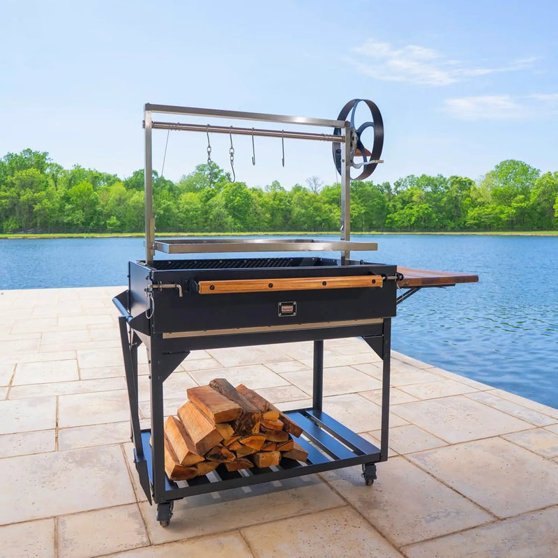 Backyard Discovery Argentine Santa Maria Heritage Wood Fire & Charcoal BBQ Grill with Adjustable Grill Grates, Fire Bricks, Heavy-Duty Steel, S-Hooks, Acacia Wood Table for Outdoor Gaucho Grilling by GreenHaven Gardens