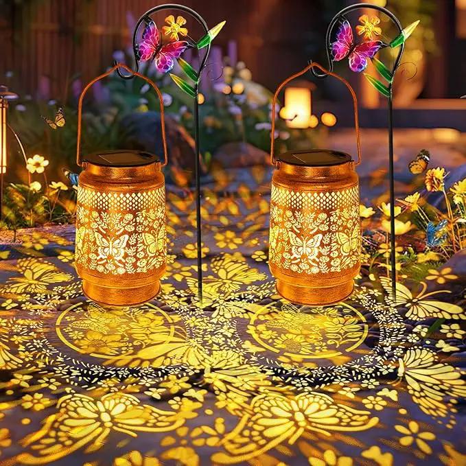 2 Pack Solar Lanterns Outdoor Garden Decor with Shepherd Hook, Gardening Gifts for Mom Grandma Women Butterfly Metal Decor Lantern Waterproof Solar Lights LED Decorative for Garden Yard Patio by GreenHaven Gardens