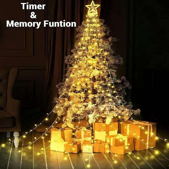 Toodour Christmas Decorations Outdoor Star Lights, 317 LED 10ft X 9 Waterfall Tree Lights with 12" Topper Star, 8 Lighting Modes Outside Christmas Lights for Yard Garden Holiday Decor (Warm White) by GreenHaven Gardens