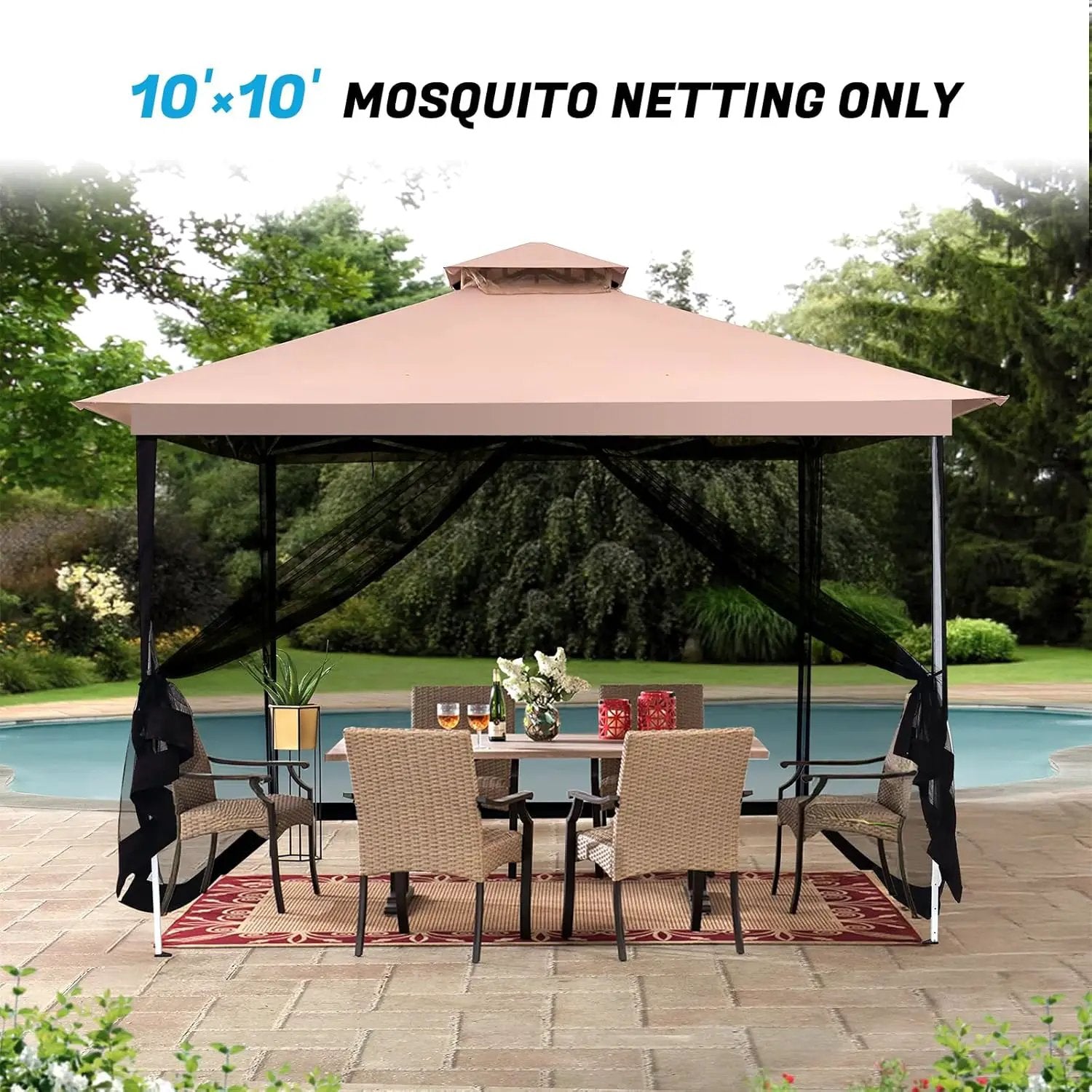 10'x10' Mosquito Netting for Patio with Zipper, Outdoor Replacement Mesh Sidewall Netting for Porch/Patio/Canopy/Gazebo (Mosquito Netting Only, Black) by GreenHaven Gardens