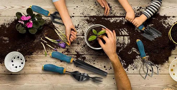 Gardening Tools Set from Alloy Steel - Heavy Duty Garden Tool Set with Light & Rubber Non-Slip Handle - Gardening Tool Kit - Ergonomic Garden Hand Tools - Gardening Gifts for Men and Women by GreenHaven Gardens