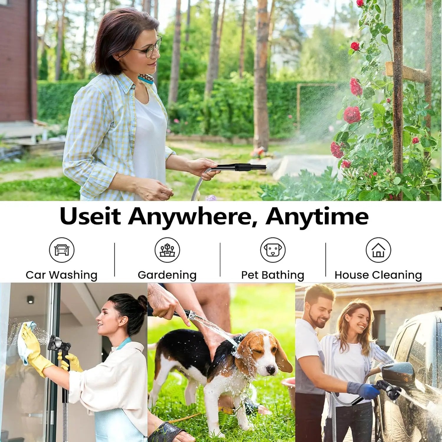 200 ft Garden Hsoe - 2025 New 304 Stainless Steel Garden Hose with 10-Function Spray Gun, 3/4'' Copper-Chrome Fittings – Lightweight, Durable, and Kink-Free, Metal Water Hoses for Gardening by GreenHaven Gardens