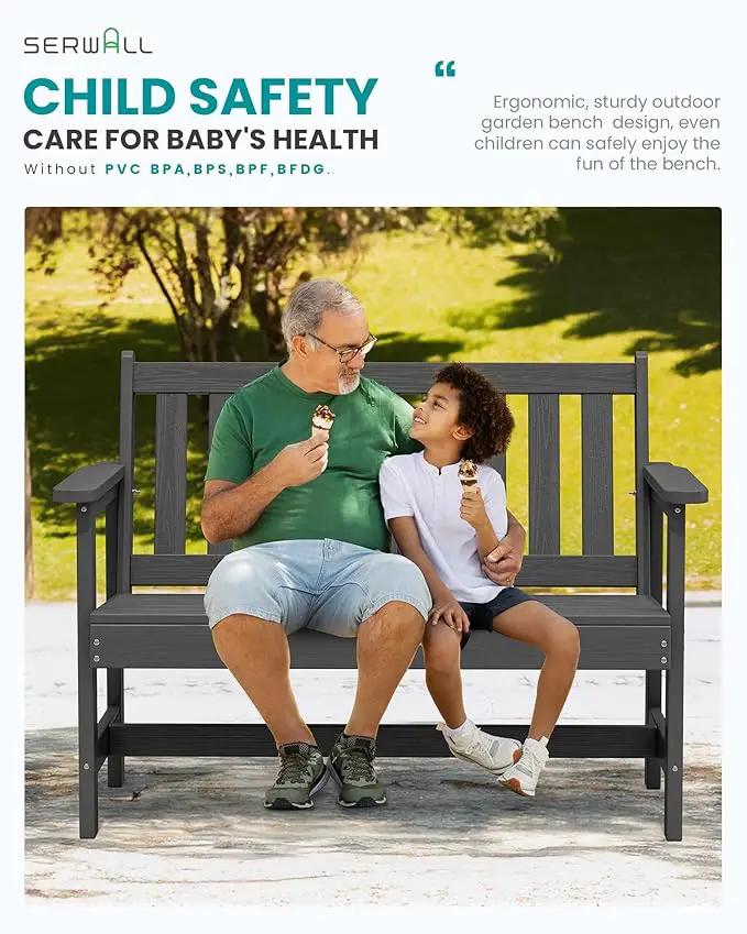 SERWALL Outdoor Bench, HDPE Outdoor Benches Weatherproof, 2-Person Garden Bench with 660 lbs Weight Capacity, Patio Benches for Outdoors, Garden, Porch, Backyard and Park, Grey by GreenHaven Gardens