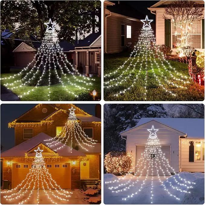 BlcTec Outdoor 317 LED Waterfall Tree Lights, 9 Strands with Timer - 8 Modes, Waterproof Christmas Lights for Garden, Patio, Yard Decor - Cool White by GreenHaven Gardens