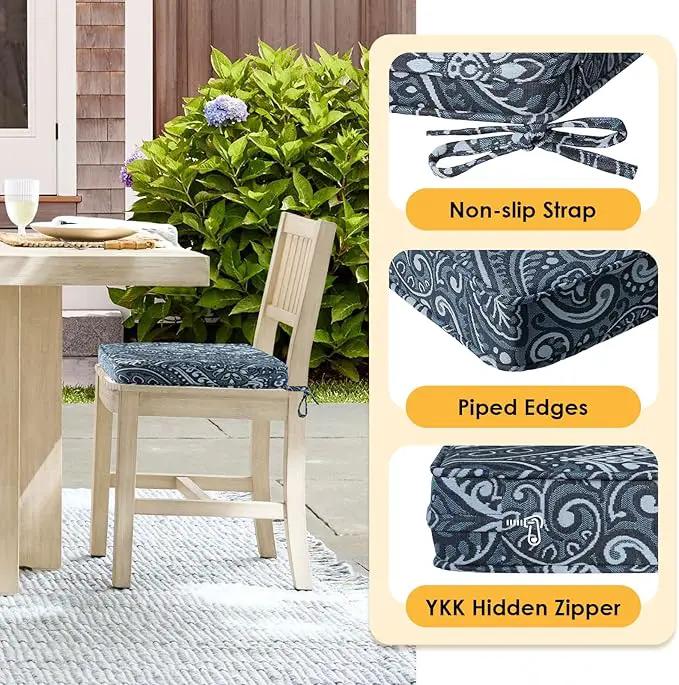 Outdoor Square Corner Seat Cushion, 18.5"x16"x3", Set of 4, Non Slip Seat Cushion Pads with Removable Cover for Patio Furniture, Garden Yard Lawn, Damask Vine by GreenHaven Gardens