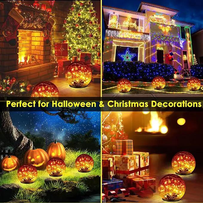 2 Pack 60 LED Garden Solar Outdoor Lights Decorative, Gradient red Cracked Glass Solar Globe Lights, Upgraded Waterproof Ball Lights for Yard Pathway Patio Lawn Christmas Outside Decor by GreenHaven Gardens
