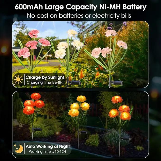 Solar Flowers Outdoor Waterproof, Solar Carnation Stake Lights Outside with 12 Real Looking Flowers for Yard Decorations Outdoor, Front Yard, Garden, Flower Bed, Lawn, Patio Decor (3 Pack) by GreenHaven Gardens