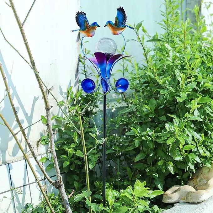 VCUTEKA Solar Lights Outdoor Metal Garden Stake Waterproof Crackle Glass Globe Garden Decor Blue Jay Bird for Pathway, Lawn, Patio, Yard by GreenHaven Gardens