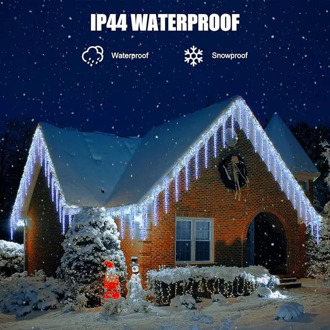 Christmas Icicle Lights Outdoor, 10Ft. Meteor Shower Lights with 10 Large Icecycles, Snowfall Shooting Star Light Effect, Falling Crystal Christmas Decorations for House Eave Roofline Patio, Blue by GreenHaven Gardens